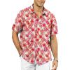 Red Tropical Leaf White Mens Hawaiian Shirt