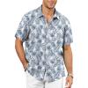 Slate Blue Tropical Leaf White Men Hawaiian Shirt