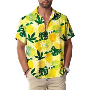 image:imageKYKU Hawaiian Shirt for Men Beach Vacation Summer Short Sleeve Button Down Mens Shirts Casual StylishYellow Hawaiian Shirt for Men