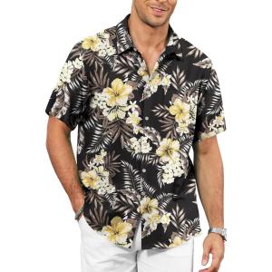 image:imageKYKU Mens Hawaiian Shirt Short Sleeve  Tropical Summer Beach Button Down Shirt with PocketBlack Floral Mens Hawaiian Shirt