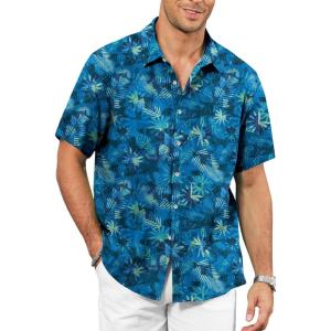 image:imageKYKU Mens Hawaiian Shirt Short Sleeve  Tropical Summer Beach Button Down Shirt with PocketBlue Leaf Mens Hawaiian Shirt