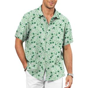 image:imageKYKU Mens Hawaiian Shirt Short Sleeve  Tropical Summer Beach Button Down Shirt with PocketGreen Floral Mens Hawaiian Shirt