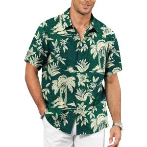 image:imageKYKU Mens Hawaiian Shirt Short Sleeve  Tropical Summer Beach Button Down Shirt with PocketGreen Palm Tree Mens Hawaiian Shirt