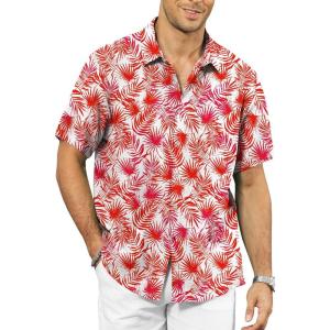 image:imageKYKU Mens Hawaiian Shirt Short Sleeve  Tropical Summer Beach Button Down Shirt with PocketRed Tropical Leaf White Mens Hawaiian Shirt