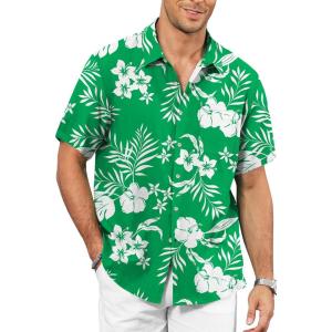 image:imageKYKU Mens Hawaiian Shirt Short Sleeve  Tropical Summer Beach Button Down Shirt with PocketWhite Flower Green Mens Hawaiian Shirt