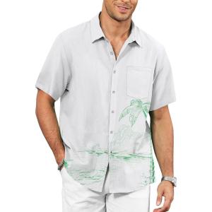 image:imageKYKU Mens Hawaiian Shirt Short Sleeve  Tropical Summer Beach Button Down Shirt with PocketWhite Green Beach Mens Hawaiian Shirt