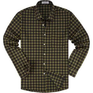 image:imageKYKU Mens Printed Casual Shirts Soft Long Sleeve Button Down Shirts Regular Stretch with PocketBlack Brown Yellow Plaid Shirts for Men