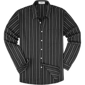 image:imageKYKU Mens Printed Casual Shirts Soft Long Sleeve Button Down Shirts Regular Stretch with PocketBlack Striped Long Sleeve Shirts for Men