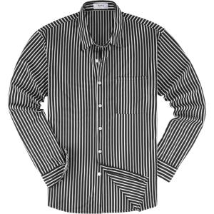 image:imageKYKU Mens Printed Casual Shirts Soft Long Sleeve Button Down Shirts Regular Stretch with PocketBlack White Striped Long Sleeve Shirts for Men