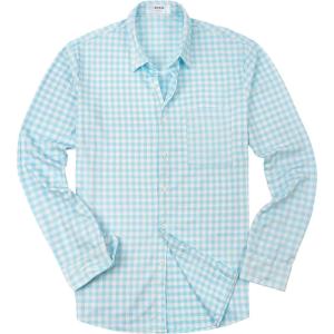 image:imageKYKU Mens Printed Casual Shirts Soft Long Sleeve Button Down Shirts Regular Stretch with PocketLight Blue White Gingham Shirts for Men