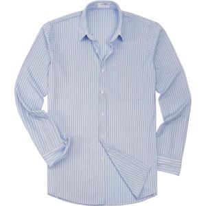 image:imageKYKU Mens Printed Casual Shirts Soft Long Sleeve Button Down Shirts Regular Stretch with PocketLight Blue White Striped Shirts for Men