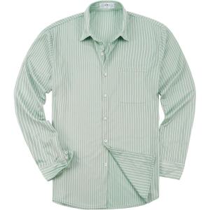 image:imageKYKU Mens Printed Casual Shirts Soft Long Sleeve Button Down Shirts Regular Stretch with PocketSage Green Striped Long Sleeve Shirts for Men