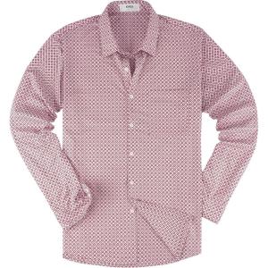 image:imageKYKU Mens Printed Casual Shirts Soft Long Sleeve Button Down Shirts Regular Stretch with PocketWhite Red Square Long Sleeve Shirts for Men