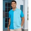 image:imageKYKU Mens Hawaiian Shirt Short Sleeve Button Down Casual Tropical Summer Beach Vacation Shirts with PocketBlue Color Block Summer Shirt for Men