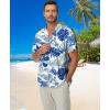 image:imageKYKU Mens Hawaiian Shirt Short Sleeve Button Down Casual Tropical Summer Beach Vacation Shirts with PocketBlue White Men Hawaiian Button Down Shirts