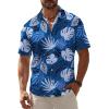 Blue Men Hawaiian Button Down Shirts