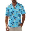Blue Men Hawaiian Button Shirts