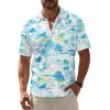 Blue White Hawaiian Men Button Down Shirt