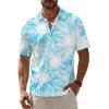 White Blue Hawaiian Men Button Down Shirt