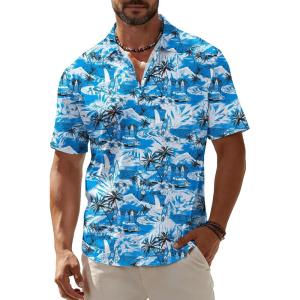 image:imageKYKU Mens Hawaiian Shirt Short Sleeve Button Down Casual Tropical Summer Beach Vacation Shirts with PocketBeach Blue Men Hawaiian Button Shirt