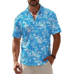 image:imageKYKU Mens Hawaiian Shirt Short Sleeve Button Down Casual Tropical Summer Beach Vacation Shirts with PocketBeach Blue White Men Hawaiian Button Shirt