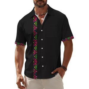 image:imageKYKU Mens Hawaiian Shirt Short Sleeve Button Down Casual Tropical Summer Beach Vacation Shirts with PocketBlack Mens Casual Shirts