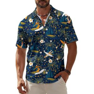 image:imageKYKU Mens Hawaiian Shirt Short Sleeve Button Down Casual Tropical Summer Beach Vacation Shirts with PocketBlue Hawaiian Shirt for Men