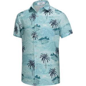 image:imageKYKU Mens Hawaiian Shirt Short Sleeve Button Down Casual Tropical Summer Beach Vacation Shirts with PocketBlue Island