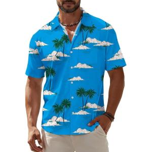 image:imageKYKU Mens Hawaiian Shirt Short Sleeve Button Down Casual Tropical Summer Beach Vacation Shirts with PocketBlue Tropical Hawaiian Shirt Men