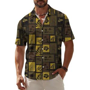 image:imageKYKU Mens Hawaiian Shirt Short Sleeve Button Down Casual Tropical Summer Beach Vacation Shirts with PocketBrown Hawaiian Men Button Down Shirt