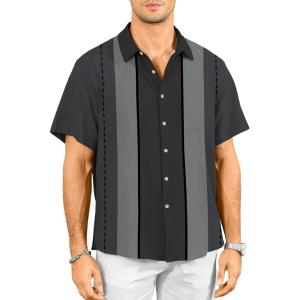 image:imageKYKU Mens Hawaiian Shirt Short Sleeve Button Down Casual Tropical Summer Beach Vacation Shirts with PocketDark Gray Bowling Shirts for Men