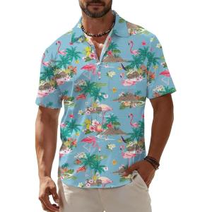 image:imageKYKU Mens Hawaiian Shirt Short Sleeve Button Down Casual Tropical Summer Beach Vacation Shirts with PocketFlamingos Blue Men Hawaiian Button Shirt