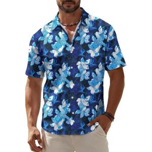 image:imageKYKU Mens Hawaiian Shirt Short Sleeve Button Down Casual Tropical Summer Beach Vacation Shirts with PocketFlorals Blue Men Hawaiian Button Shirt