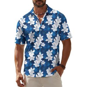 image:imageKYKU Mens Hawaiian Shirt Short Sleeve Button Down Casual Tropical Summer Beach Vacation Shirts with PocketFlorals White Men Hawaiian Button Shirt