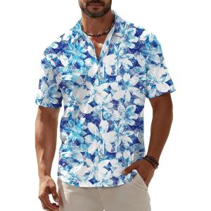image:imageKYKU Mens Hawaiian Shirt Short Sleeve Button Down Casual Tropical Summer Beach Vacation Shirts with PocketFlower White Men Hawaiian Button Shirt