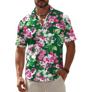 image:imageKYKU Mens Hawaiian Shirt Short Sleeve Button Down Casual Tropical Summer Beach Vacation Shirts with PocketGreen Hawaiian Men Button Down Shirt