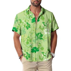image:imageKYKU Mens Hawaiian Shirt Short Sleeve Button Down Casual Tropical Summer Beach Vacation Shirts with PocketGreen Hawaiian Men Casual Button Down Shirt