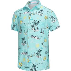 image:imageKYKU Mens Hawaiian Shirt Short Sleeve Button Down Casual Tropical Summer Beach Vacation Shirts with PocketIsland Blue