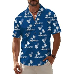 image:imageKYKU Mens Hawaiian Shirt Short Sleeve Button Down Casual Tropical Summer Beach Vacation Shirts with PocketIslands Blue Hawaiian Men Button Down Shirt