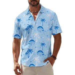 image:imageKYKU Mens Hawaiian Shirt Short Sleeve Button Down Casual Tropical Summer Beach Vacation Shirts with PocketLight Blue Hawaiian Men Button Down Shirt