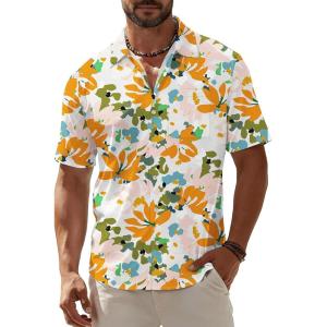 image:imageKYKU Mens Hawaiian Shirt Short Sleeve Button Down Casual Tropical Summer Beach Vacation Shirts with PocketMulticolor Floral Hawaiian Shirt for Men