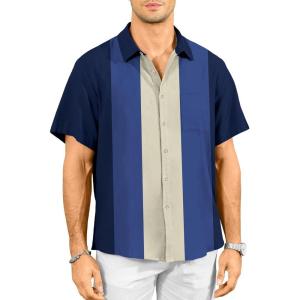 image:imageKYKU Mens Hawaiian Shirt Short Sleeve Button Down Casual Tropical Summer Beach Vacation Shirts with PocketNavy Blue Bowling Shirts for Men