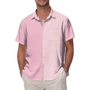 image:imageKYKU Mens Hawaiian Shirt Short Sleeve Button Down Casual Tropical Summer Beach Vacation Shirts with PocketPink Summer Shirt for Men