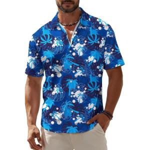 image:imageKYKU Mens Hawaiian Shirt Short Sleeve Button Down Casual Tropical Summer Beach Vacation Shirts with PocketTree Blue Hawaiian Men Button Down Shirt