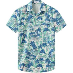 image:imageKYKU Mens Hawaiian Shirt Short Sleeve Button Down Casual Tropical Summer Beach Vacation Shirts with PocketTree Blue Hawaiian Shirt for Men