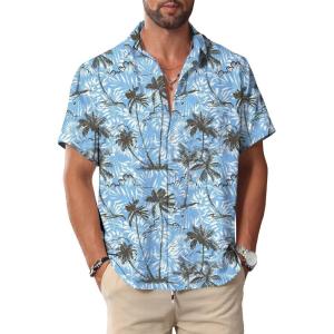 image:imageKYKU Mens Hawaiian Shirt Short Sleeve Button Down Casual Tropical Summer Beach Vacation Shirts with PocketTree Blue Men Hawaiian Button Shirt