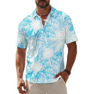 image:imageKYKU Mens Hawaiian Shirt Short Sleeve Button Down Casual Tropical Summer Beach Vacation Shirts with PocketWhite Blue Hawaiian Men Button Down Shirt