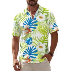 image:imageKYKU Mens Hawaiian Shirt Short Sleeve Button Down Casual Tropical Summer Beach Vacation Shirts with PocketWhite Green Hawaiian Men Button Down Shirt