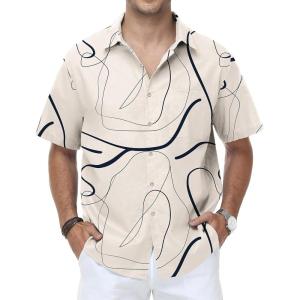 image:imageKYKU Mens Hawaiian Shirt Short Sleeve Tropical Button Down Casual Summer Beach Vacation ShirtsAbstract Lines Light Beige Hawaiian Shirt for Men