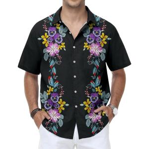 image:imageKYKU Mens Hawaiian Shirt Short Sleeve Tropical Button Down Casual Summer Beach Vacation ShirtsBlack Beach Shirts for Men